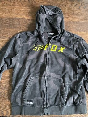 Fox Black Camo Zip-Up Hoodie with Neon Yellow Logo